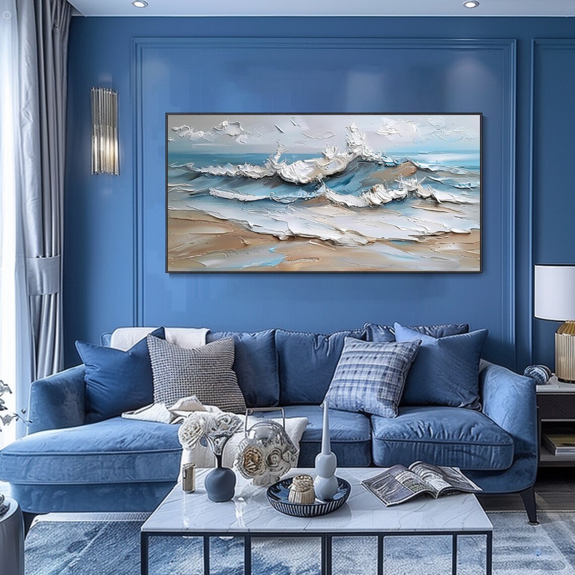 Crashing Ocean Wave Breaking Over Sandy Beach Impasto Coastal Poster - Image 2