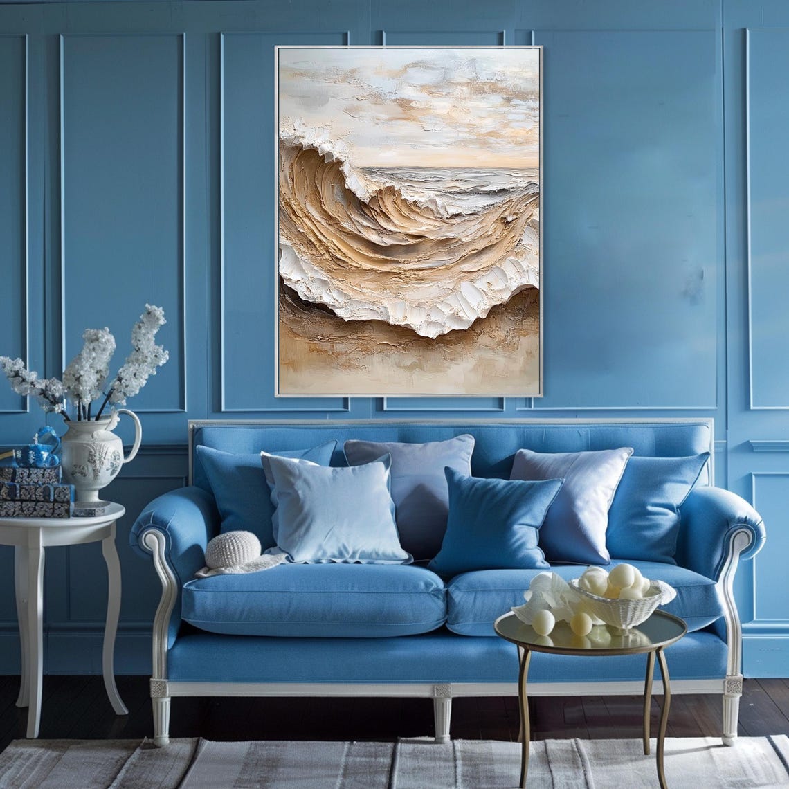 Neutral Beige Ocean Wave 3D Textured Minimalist Wabi Sabi Wall Art - Image 3