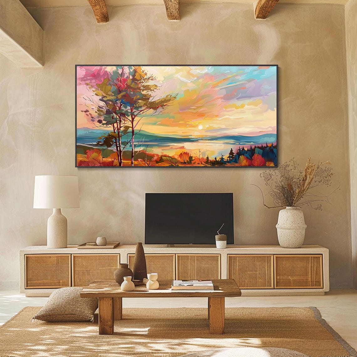 Autumn Sunset Lake Mountain View Colorful Landscape Art Poster - Image 2