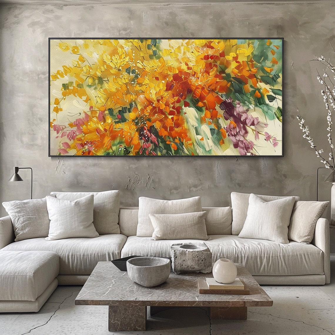 Golden Yellow Blossom Flowers Abstract Impasto Textured Art Poster - Image 4