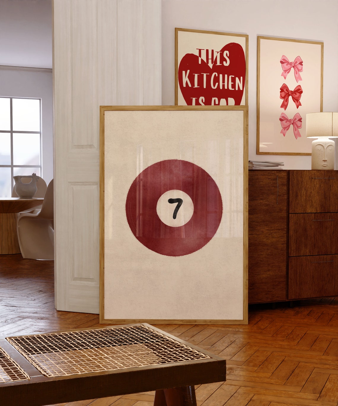 Red Number 7 Pool Ball Minimalist Retro Billiards Art Poster - Image 4