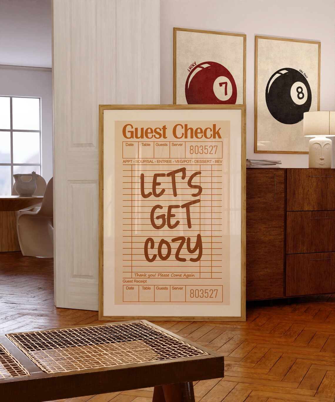 Lets Get Cozy Guest Check, Retro Fall Poster