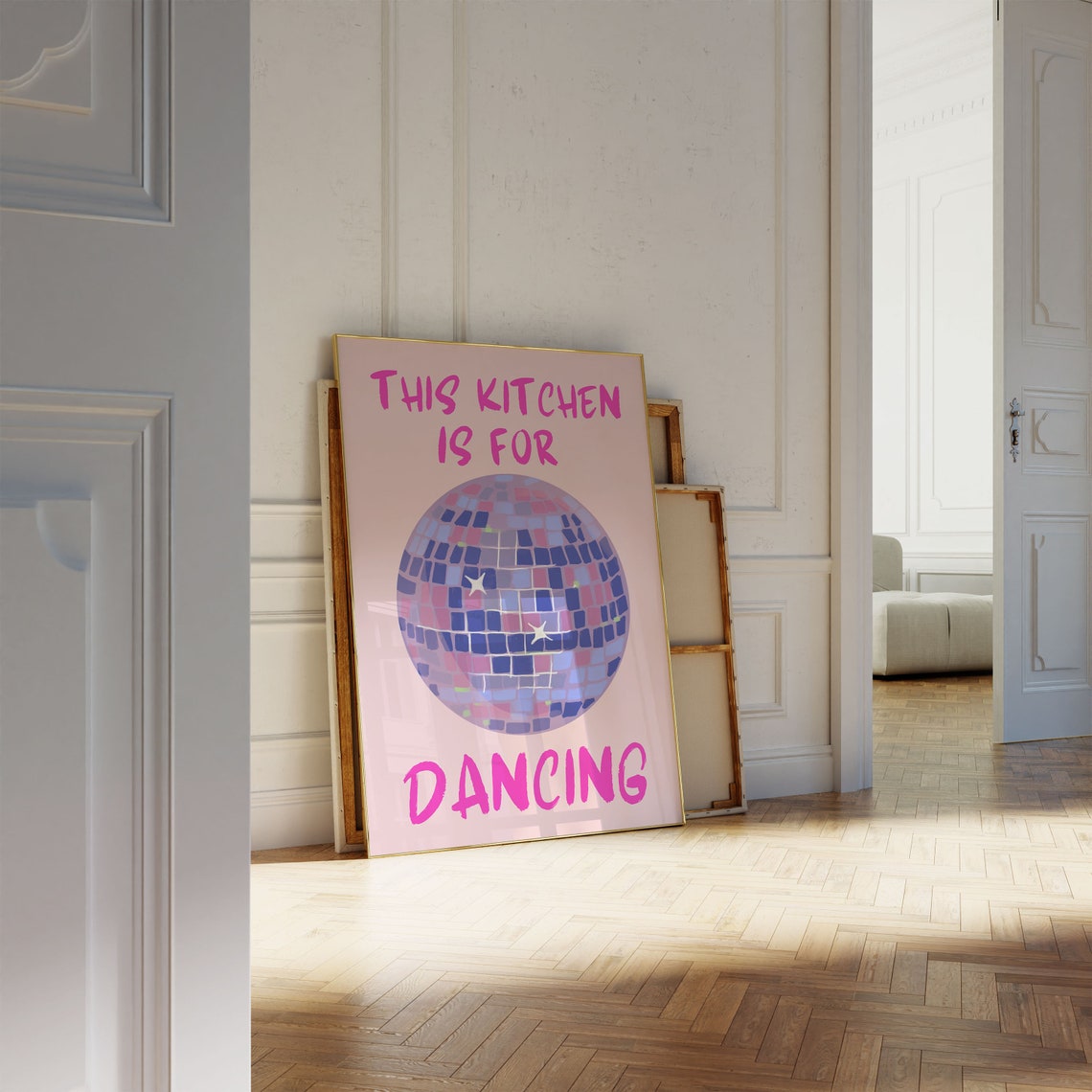 This Kitchen Is for Dancing Pink Disco Ball Fun Quote Poster - Image 2
