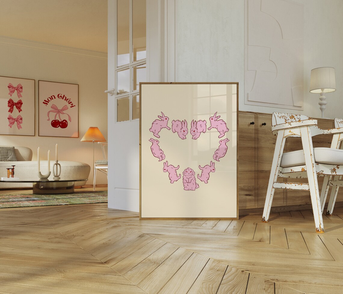 Rabbit Minimalist Wall Art Print, Pink Heart - Image 2