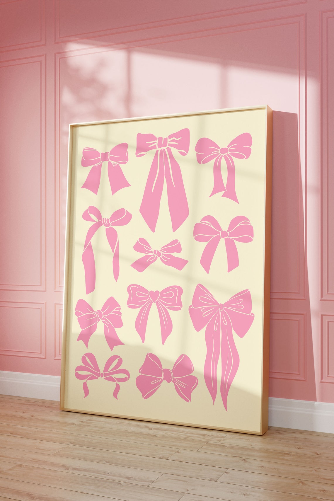 Pink Ribbon Bows Grid Coquette Trendy Girly Aesthetic Art Poster - Image 2
