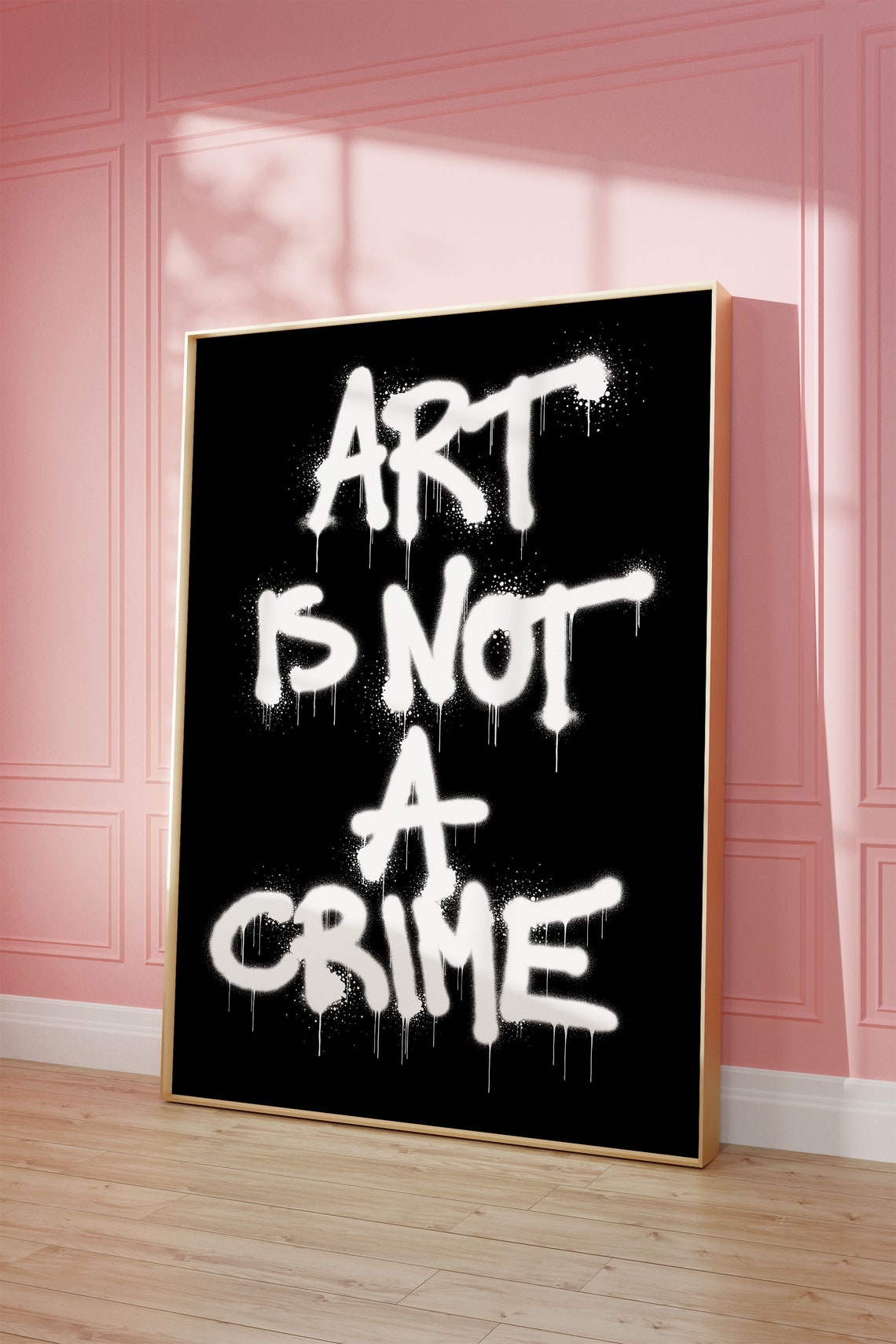 Art Is Not a Crime White Graffiti Spray Paint Typography Poster - Image 3