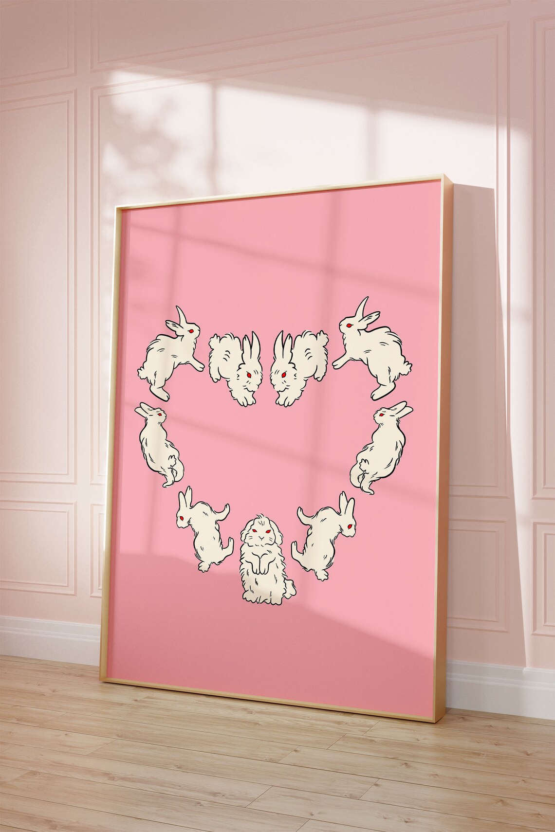 Bunny Rabbit Minimalist Art Print, Pink Heart Decor - Image 4
