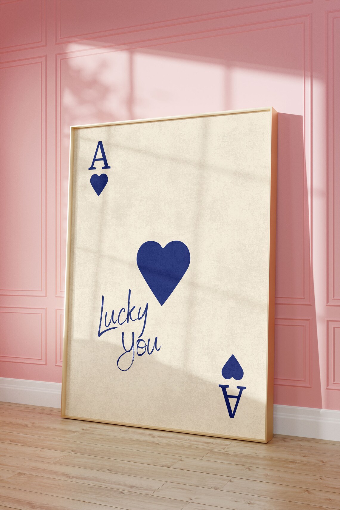 Lucky You Navy Ace of Hearts Playing Card Retro Style Poster - Image 2