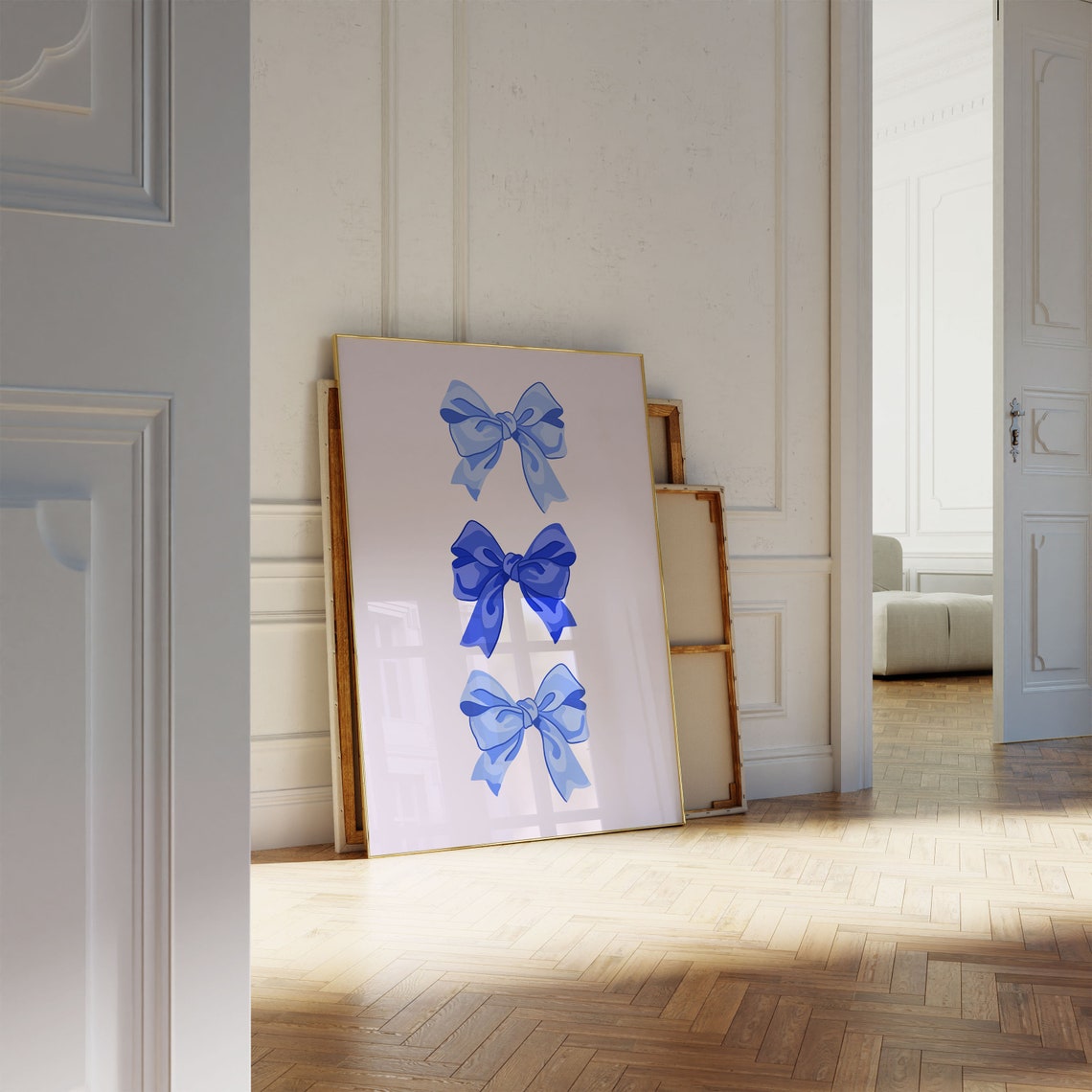 Blue Coquette Bows Trio Preppy Bedroom Aesthetic Wall Poster - Image 4