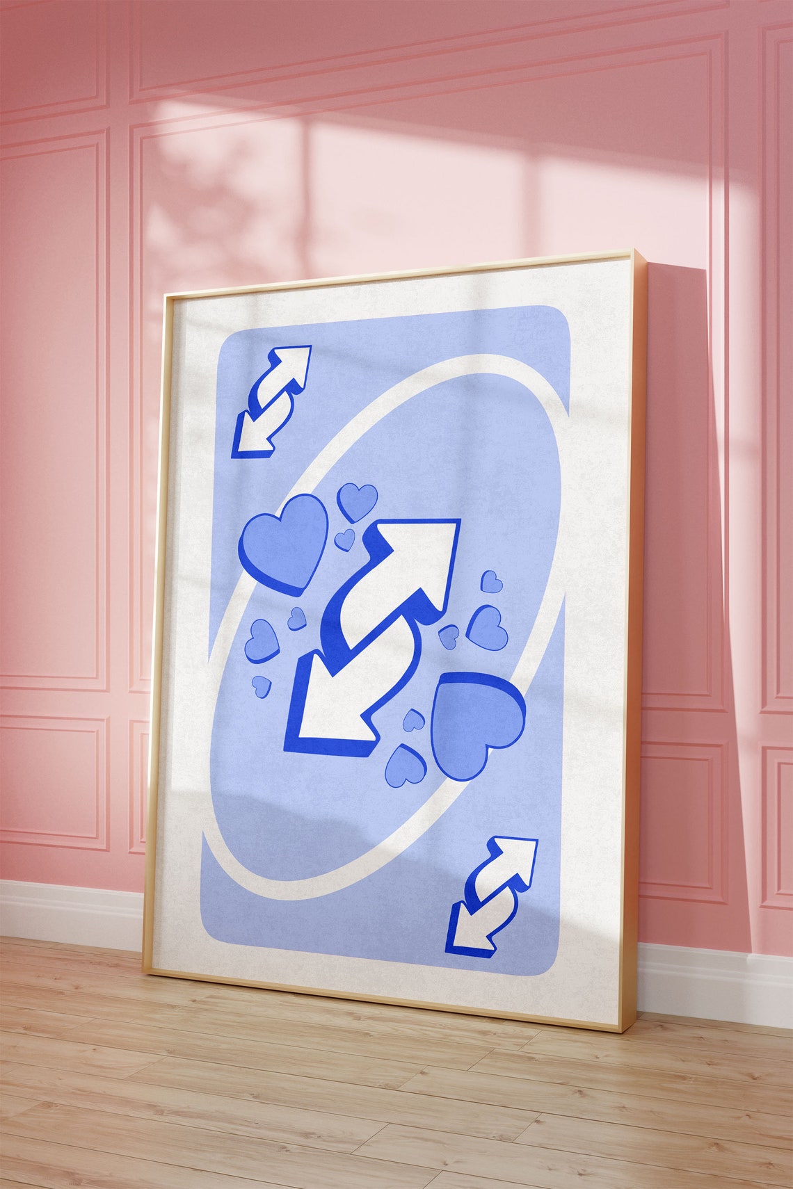 Retro Blue Reverse Playing Card Poster with Hearts and Love Arrows - Image 3