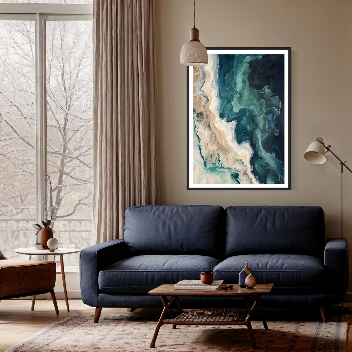Teal Ocean Shoreline Abstract Sand And Sea Coastal Waves Art Print - Image 3