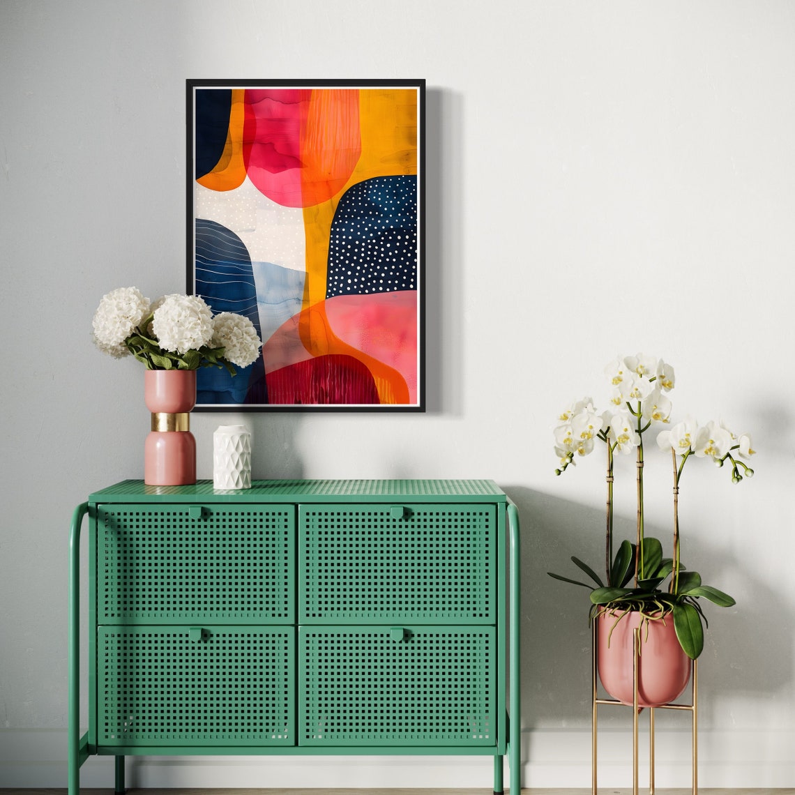 Colorful Geometric Abstract Shapes Dots Mid Century Modern Art Print - Image 3
