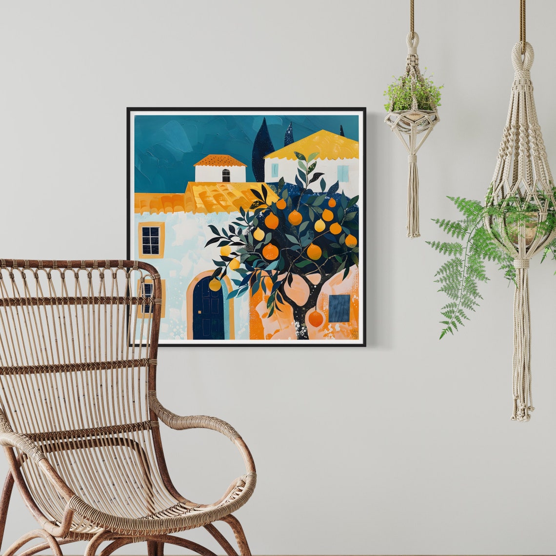 Mediterranean Orange Tree Village Coastal Greek House Travel Poster - Image 2