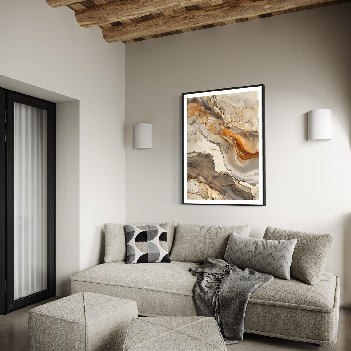 Cream Beige Marble Abstract Fluid Ink Elegant Minimalist Art Print - Image 2