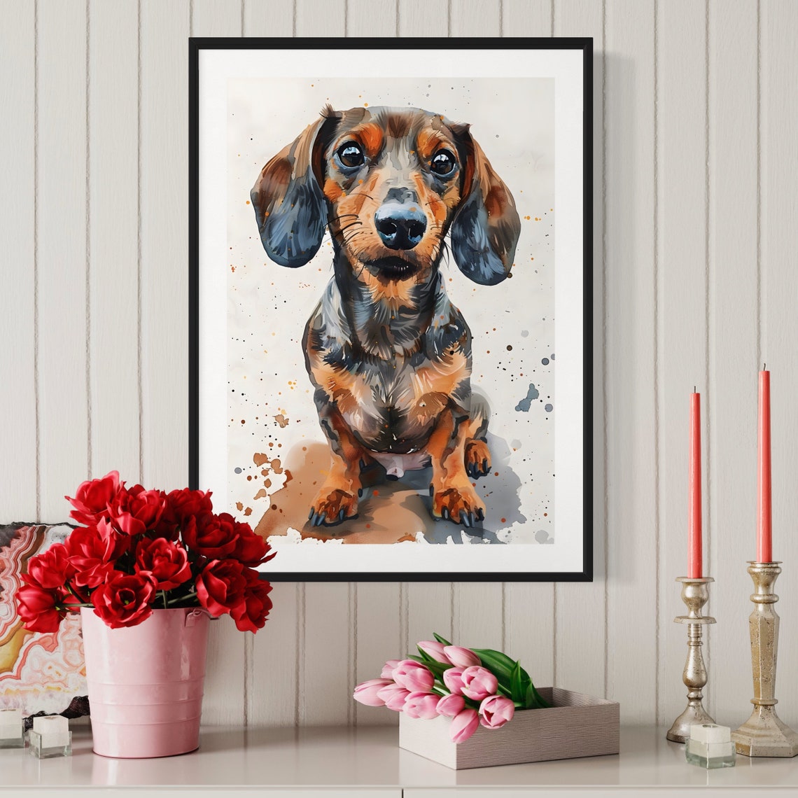 Dachshund Puppy Watercolor Sitting Adorable Dog Lover Home Gift Print - Image 2
