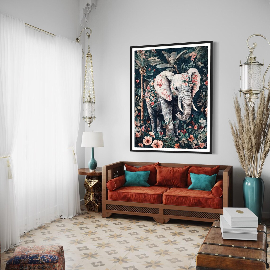Elephant Modern Tropical Jungle Safari Art Print - Image 3