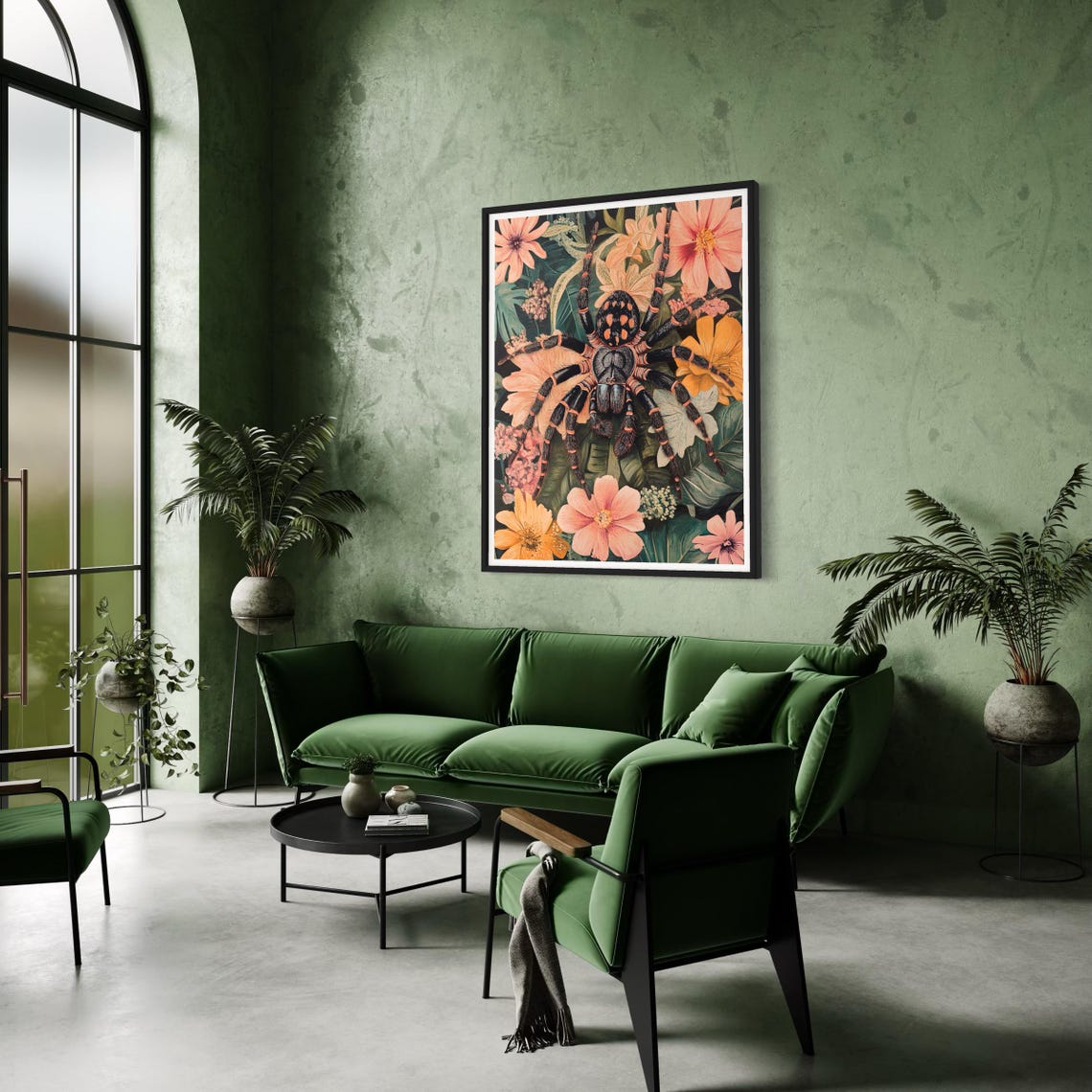 Mexican Red Knee Tarantula Tropical Flowers Jungle Wildlife Poster - Image 2