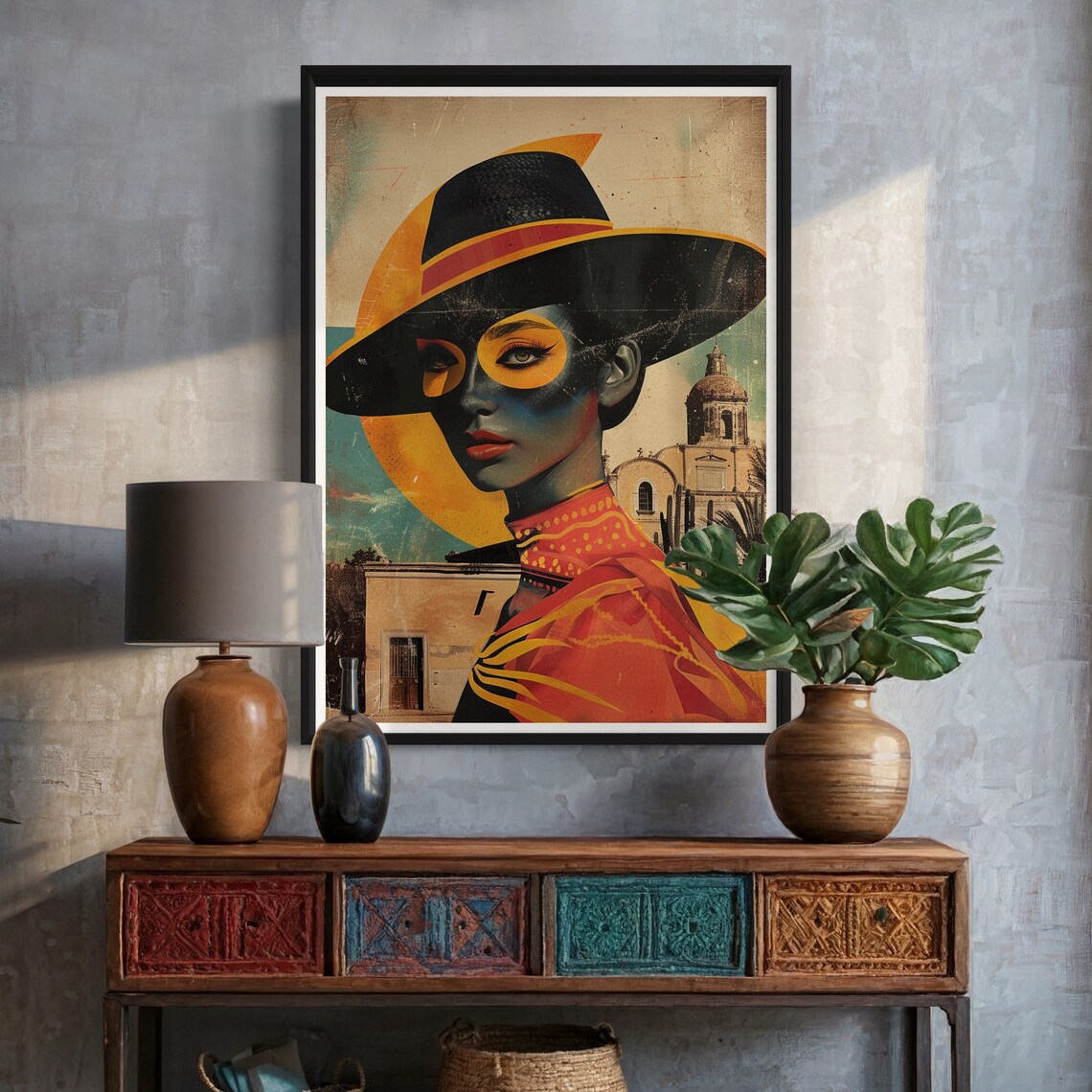 Mexican Woman Day Of The Dead Portrait Hat Retro Dia De Muertos Print - Image 2