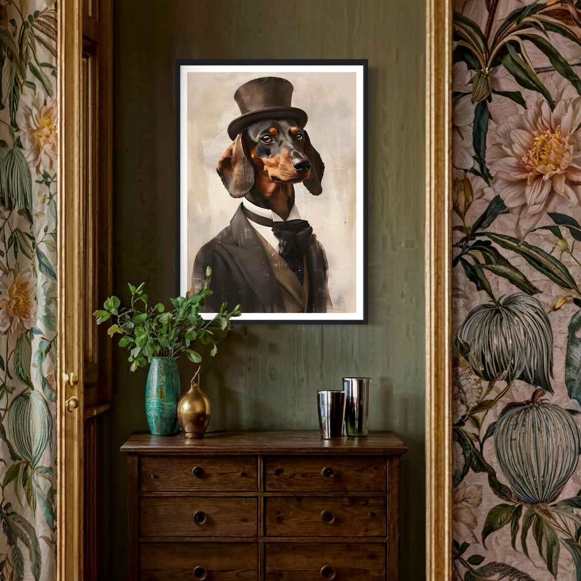 Dachshund In Top Hat Retro Pet Portrait Art Print - Image 3
