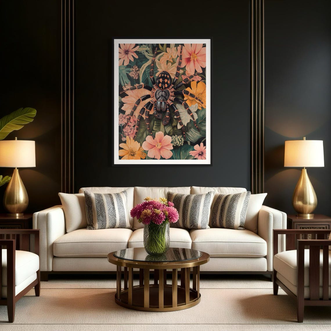 Mexican Red Knee Tarantula Tropical Flowers Jungle Wildlife Poster - Image 3