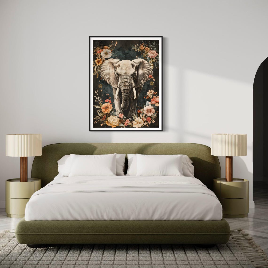 Elephant Wildflower Garden Dark Moody Vintage Wildlife Poster - Image 2