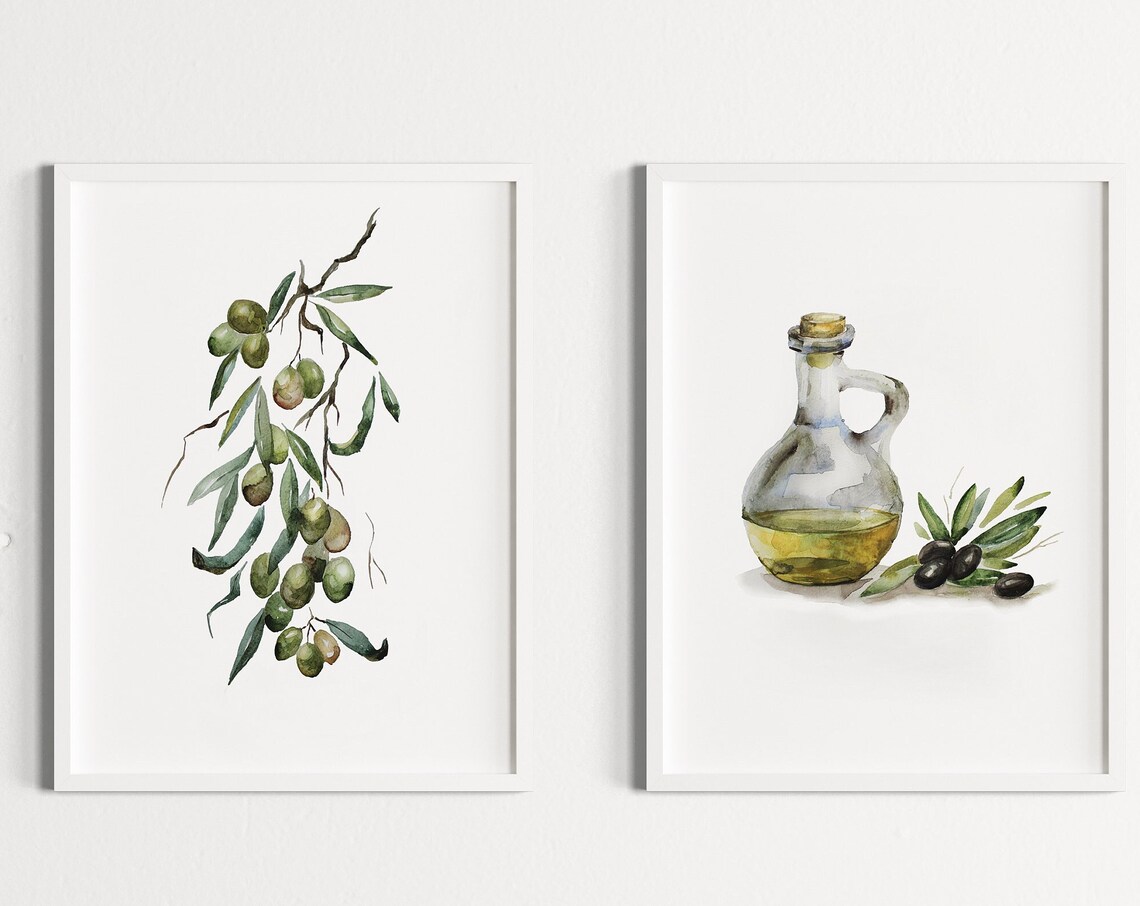 Olive Italy Watercolor Kitchen Art Print Set