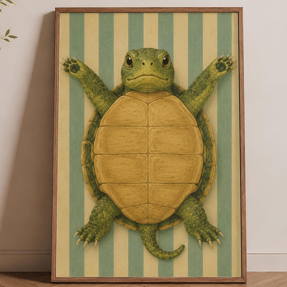 Happy Turtle Poster Funny Retro Coastal Quirky Animal Decor Art