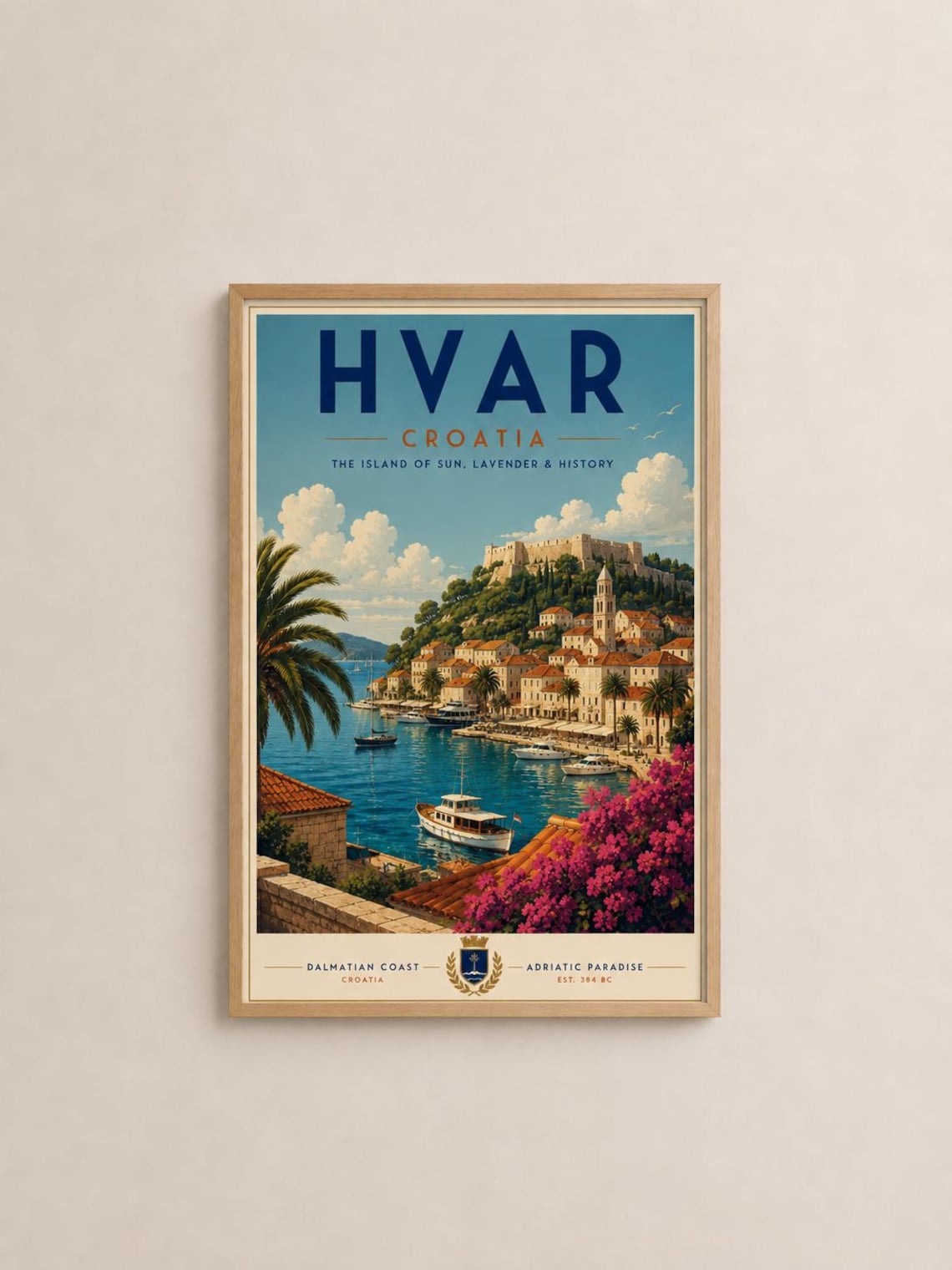 Hvar Croatia Adriatic Island Coast Vintage Travel Art Poster