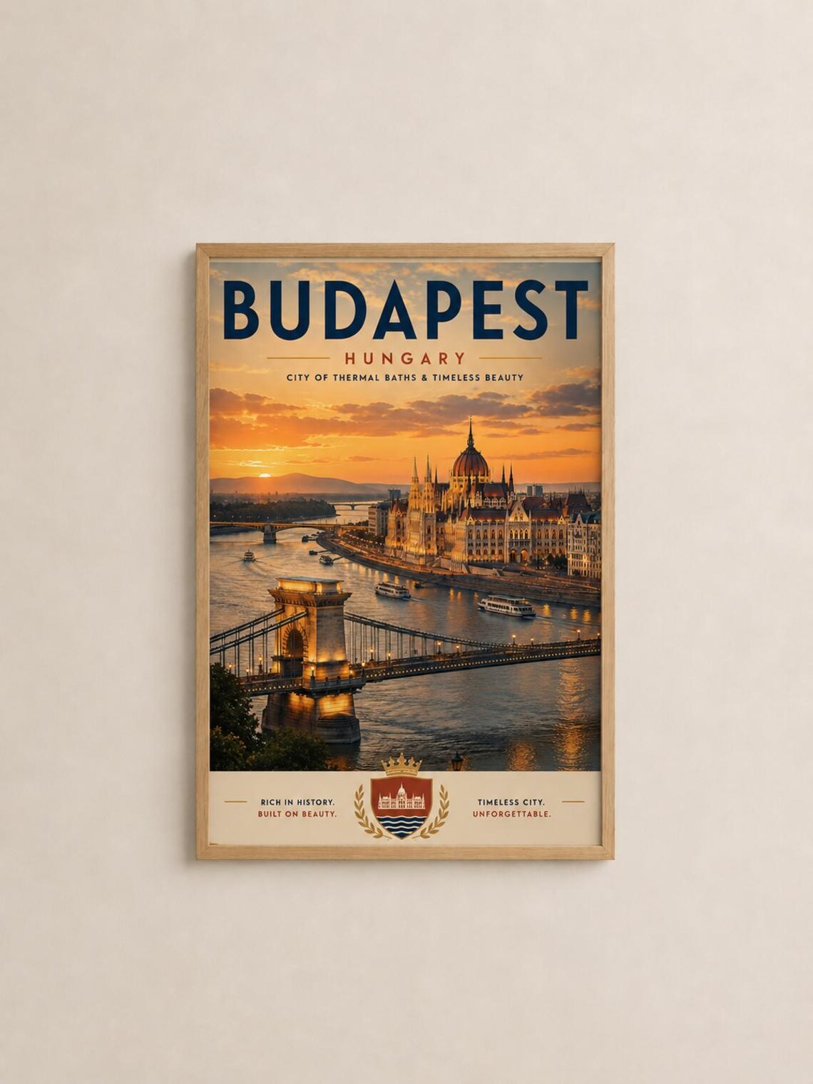 Budapest Vintage Travel Poster, Hungary Parliament