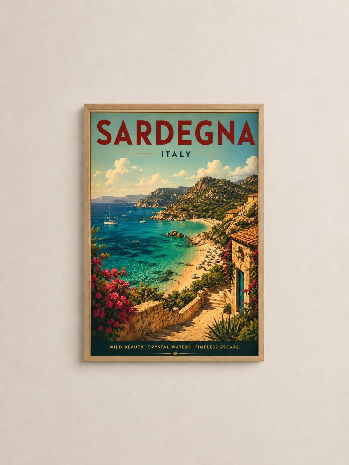 Sardegna Italy Vintage Coastal Travel Poster Mediterranean Sea