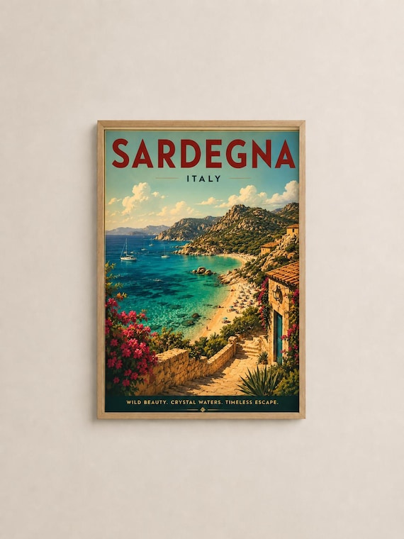Sardegna Italy Vintage Coastal Travel Poster Mediterranean Sea