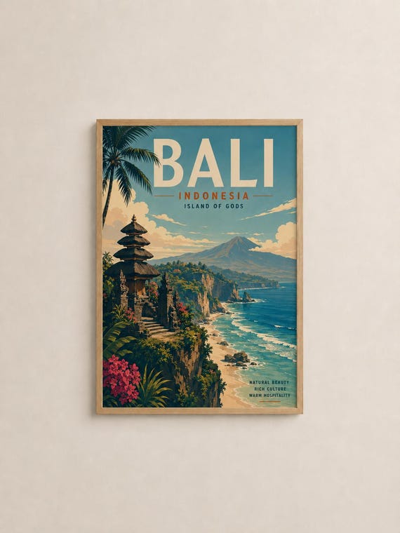 Bali Travel Poster Vintage Indonesia Island Of Gods Wall Art