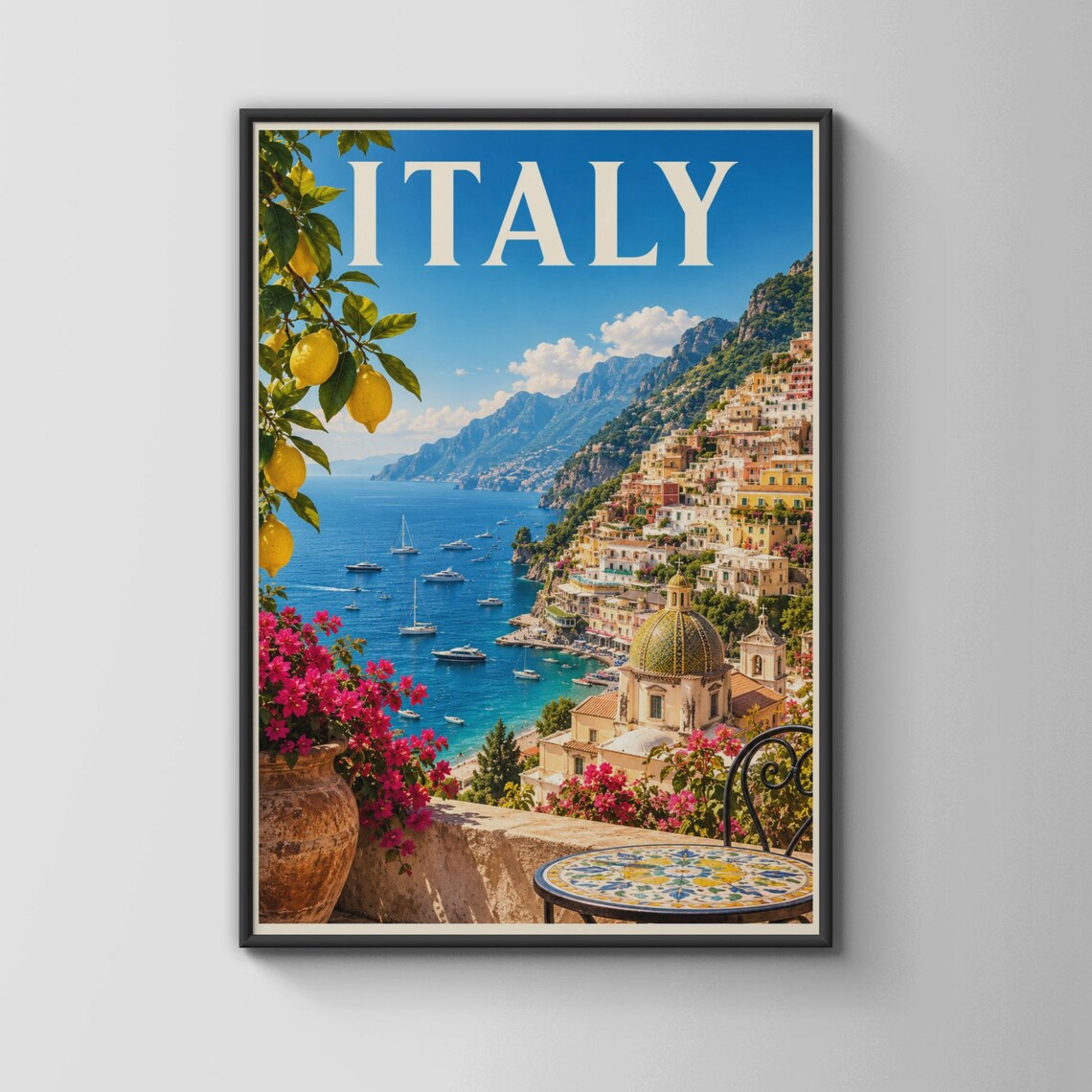 Italy Travel Poster, Amalfi Coast Positano