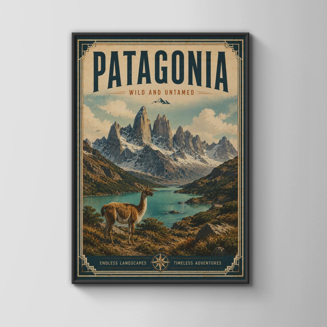 Patagonia Vintage Travel Poster Wild Untamed Mountain Lake Art
