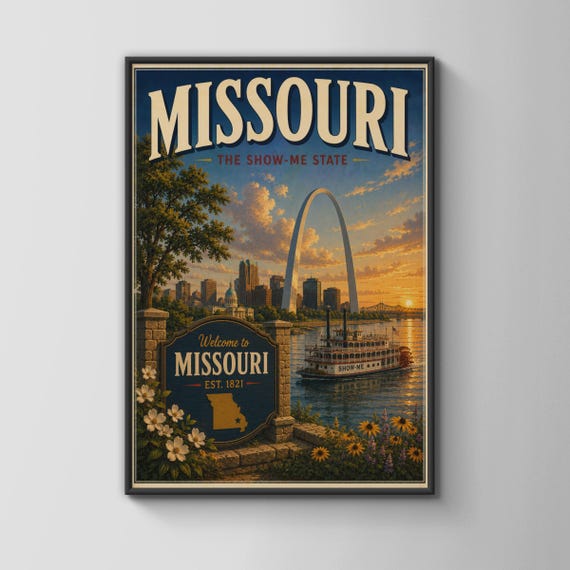Missouri Travel Poster St Louis Gateway Arch Print Showme State Vintage Wall Art