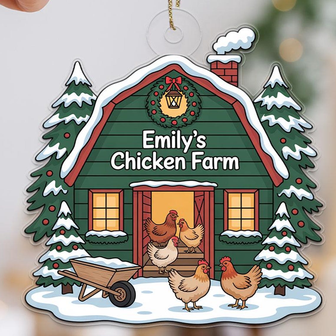 Custom Name Chicken Farm Acrylic Christmas Ornament Green Barn Poster