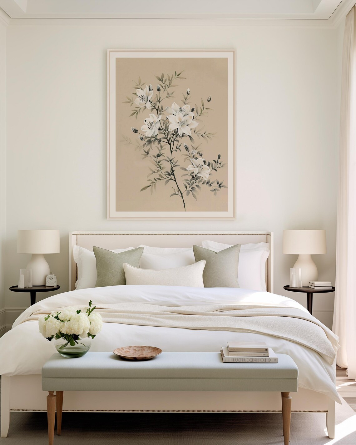 Vintage White Blossom Botanical Painting Elegant Floral Branch Poster - Image 2