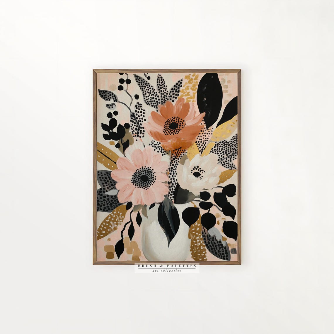 Blush and Gold Abstract Floral Vase Modern Botanical Art Poster - Image 2