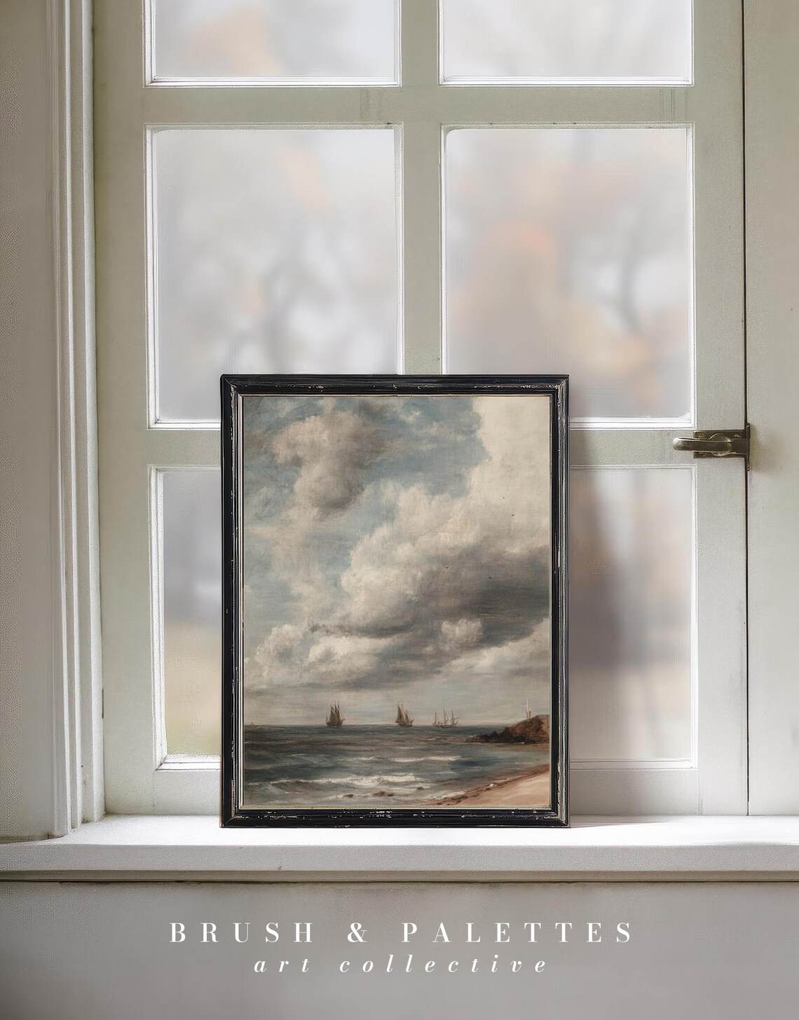 Vintage Sailing Ships Cloudy Seaside Oil Painting Dramatic Coast Poster - Image 2