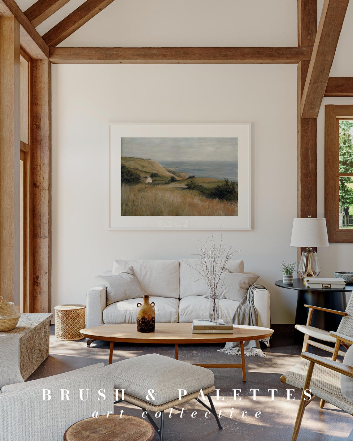 English Coastal Hillside Painting, Seaside Cottage Art - Image 3