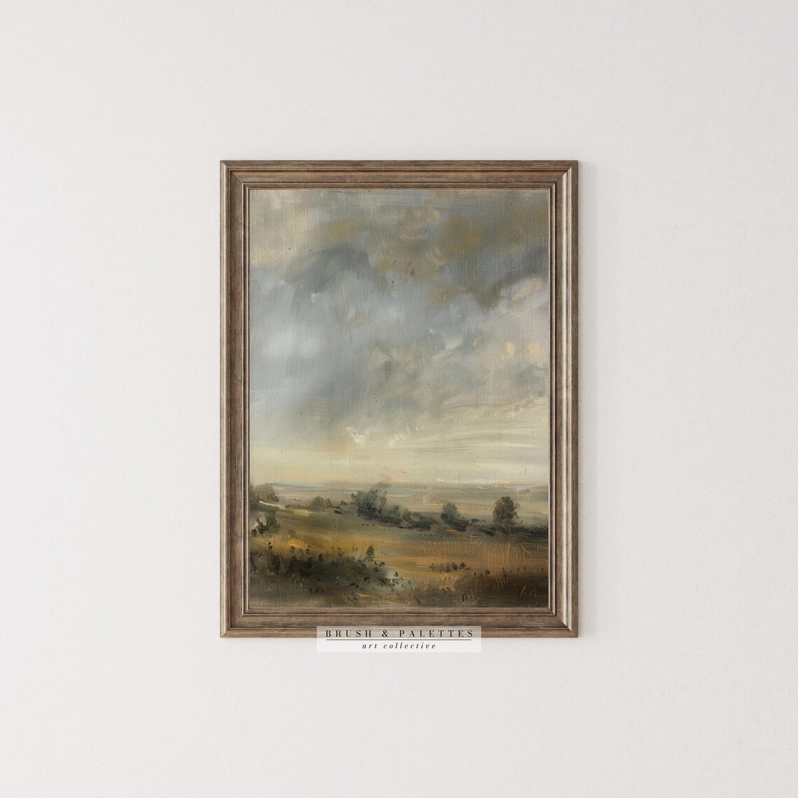 Stormy Golden Field Landscape Dark Trees Dramatic Clouds Painting Poster - Image 2