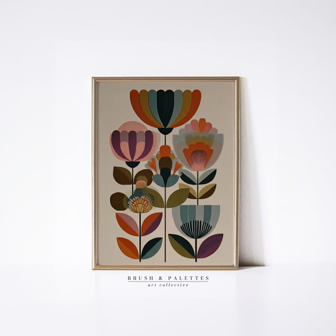 Mid Century Modern Retro Floral Trio Warm Botanical Abstract Print Set - Image 2