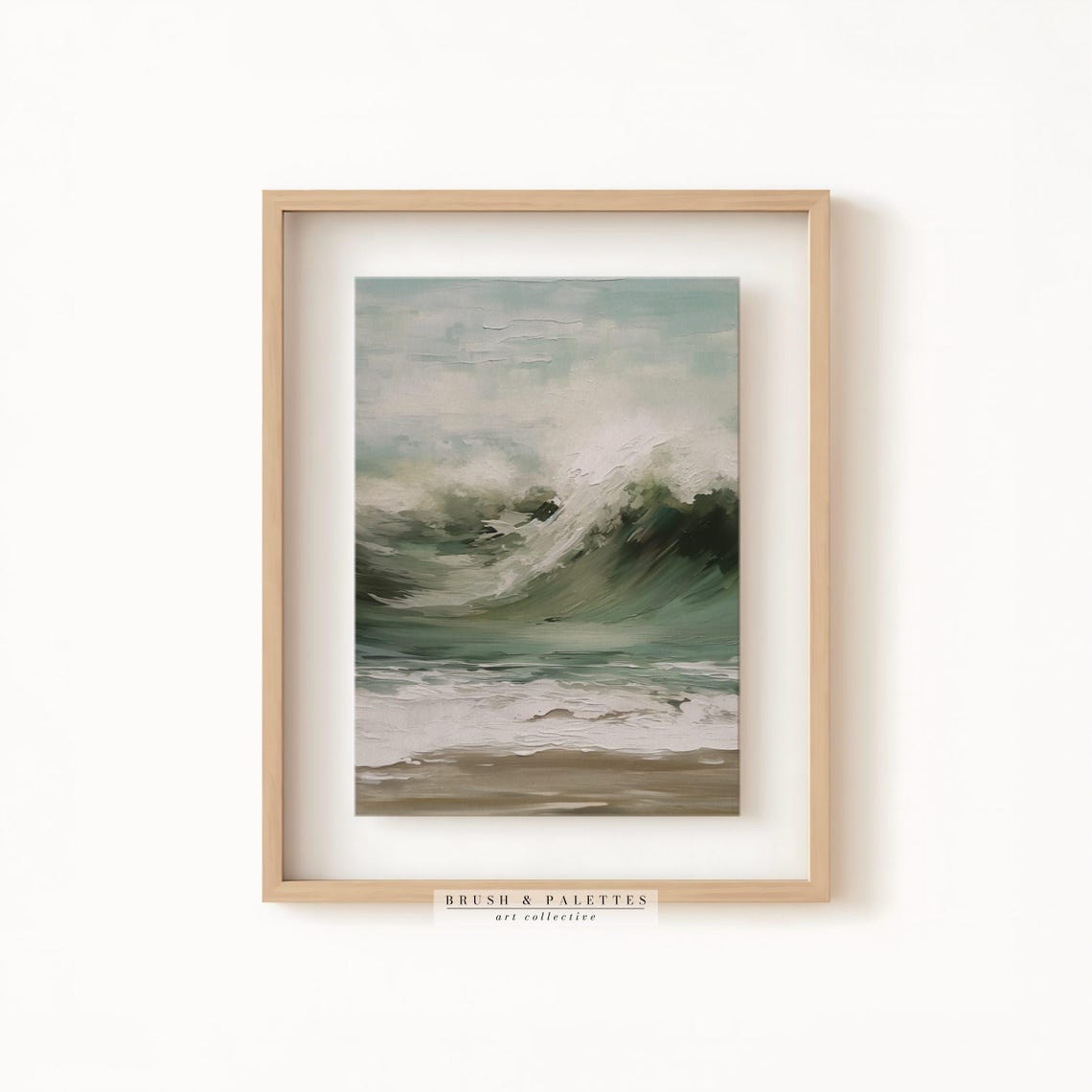 Neutral Sage Green Coastal Abstract Wave Art Print - Image 2