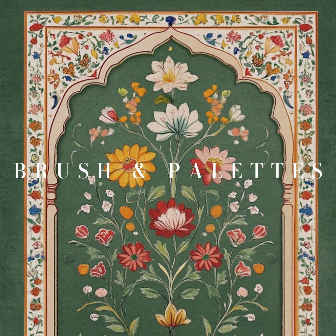 Mughal Floral Arch Art Print, Miniature Botanical Decor - Image 3