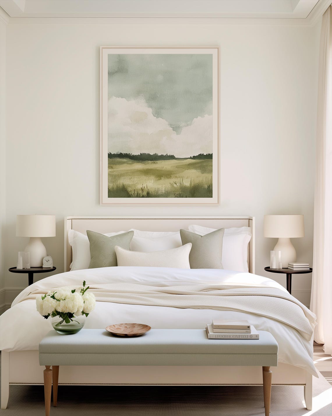 Green Pasture Horizon Watercolor Landscape Meadow Painting Poster - Image 3