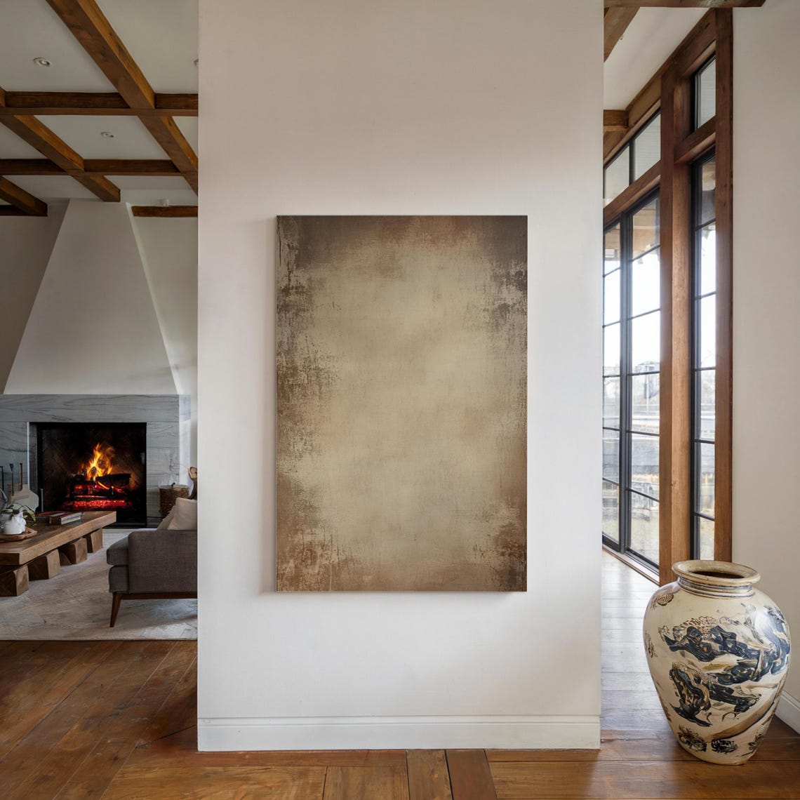 Minimalist Beige Textured Abstract Wabi Sabi Style Warm Wall Art - Image 3