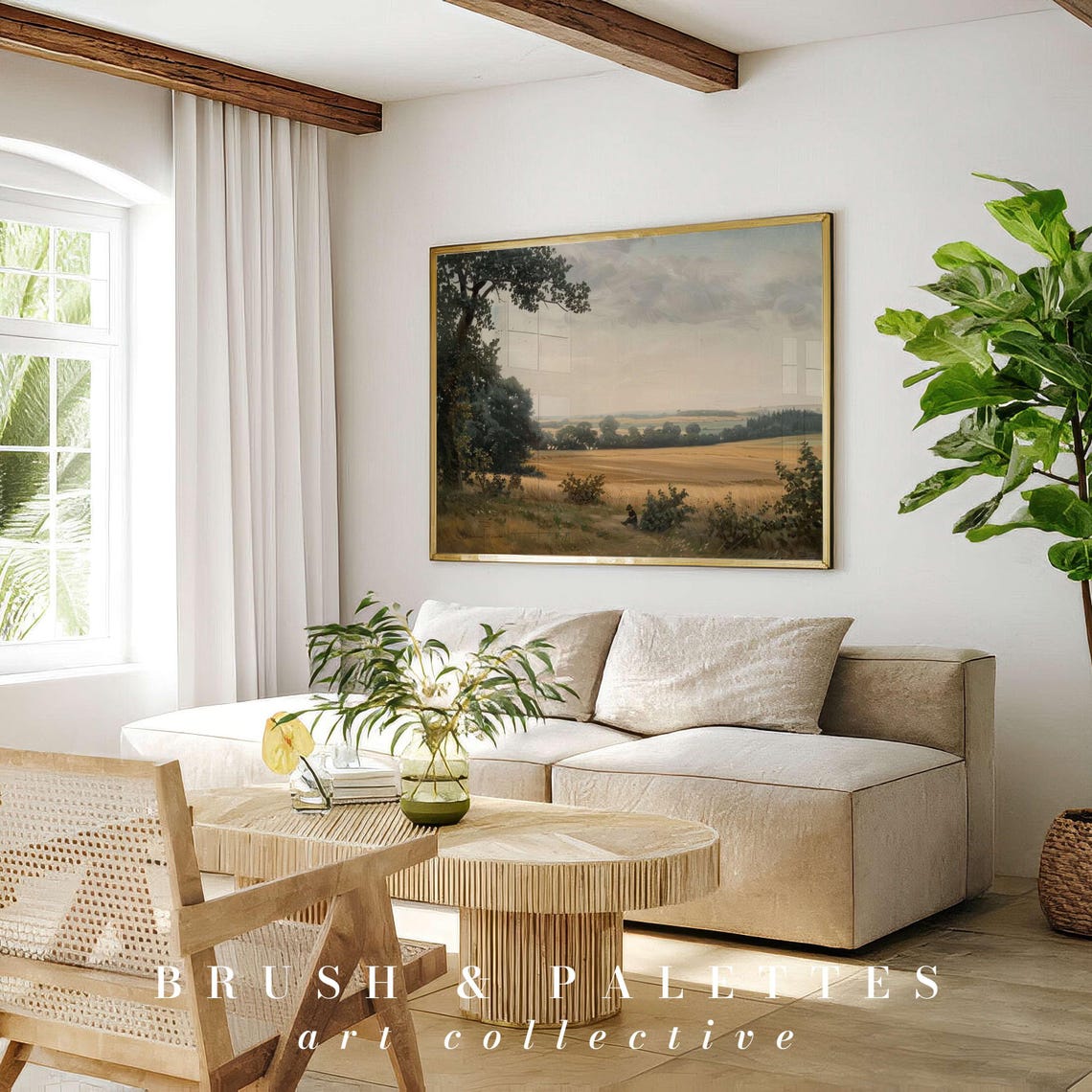 Golden Wheat Field At Dusk Figure Resting Rural Landscape Art Poster - Image 3