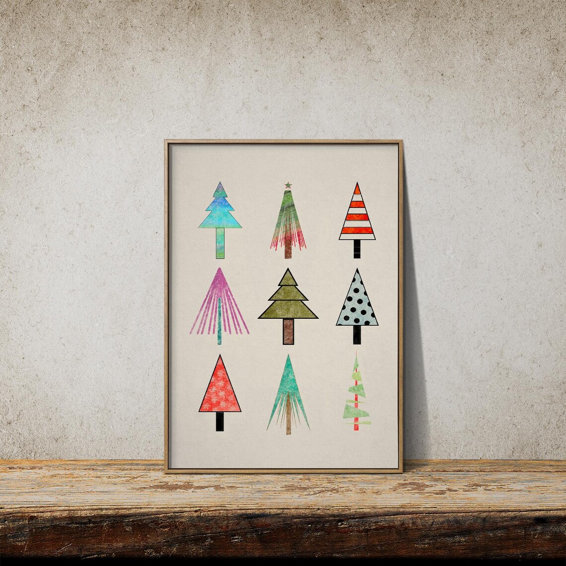 Nine Geometric Colorful Christmas Trees Modern Holiday Art Print - Image 3