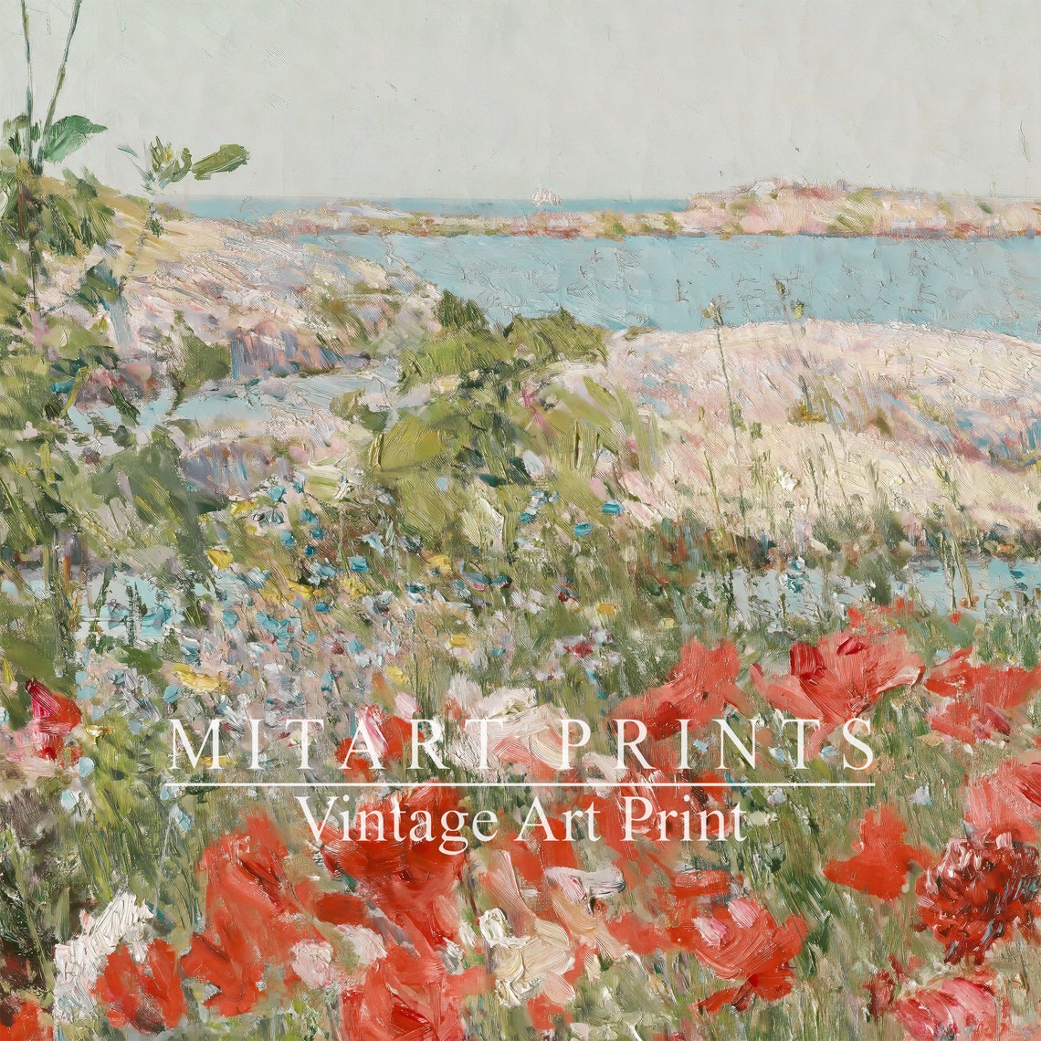 Vintage Red Poppy Wildflower Coastal Garden Impressionist Poster - Image 2