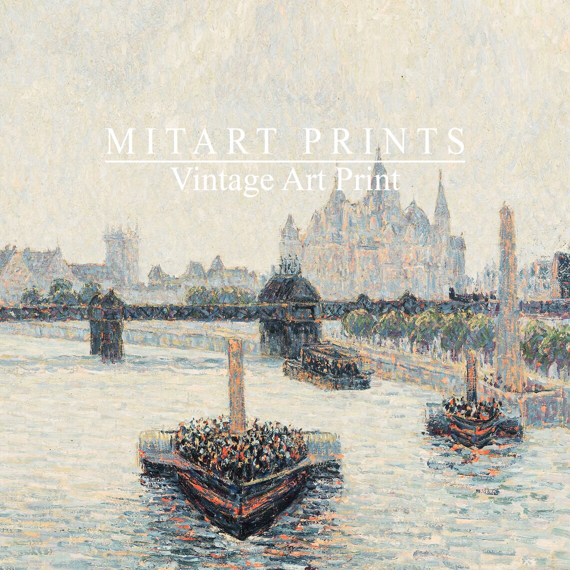Vintage London Thames River Bridge Cityscape Oil Painting Poster - Image 4